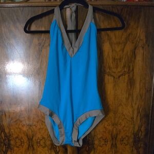 Trina Turk Turquoise Blue and Gray Womens One Piece Swimsuit Size 8